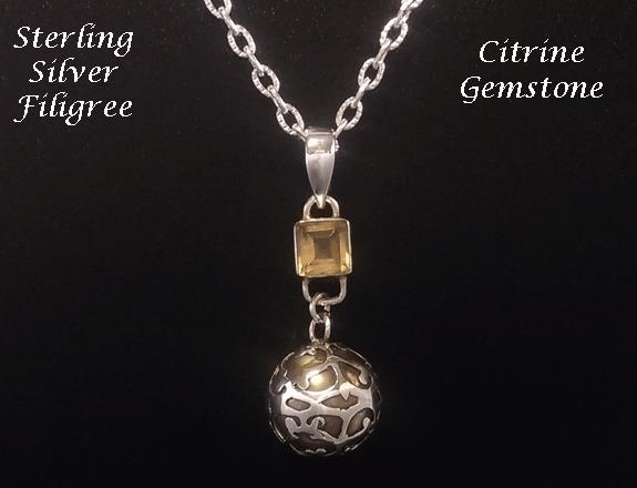 Unique Harmony Necklace Citrine Gemstone, Sterling Silver - Click Image to Close